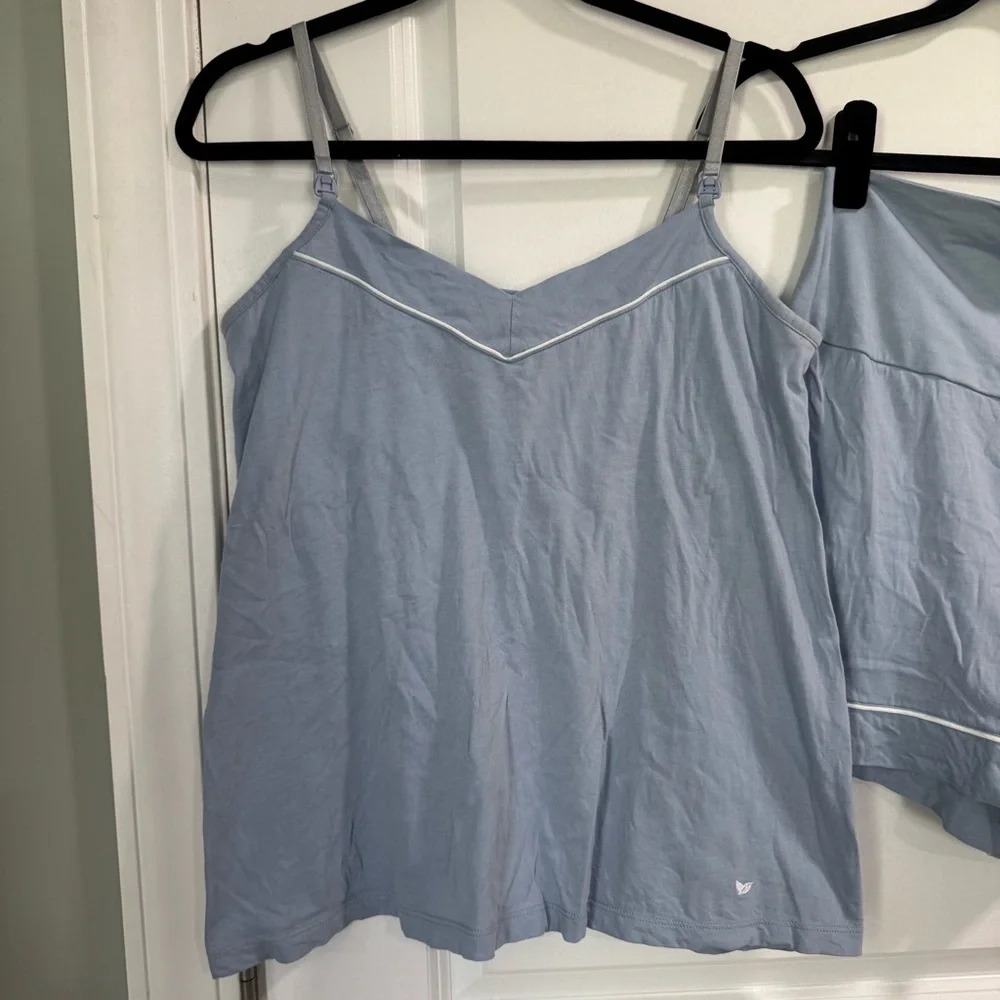 Petite Plume Basics Maternity Nursing Pima Cotton Pajama Set Periwinkle Blue M - Picture 6 of 13